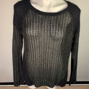 Eileen Fisher “The Fisher Project” Black Silver Metallic Woven Sweater